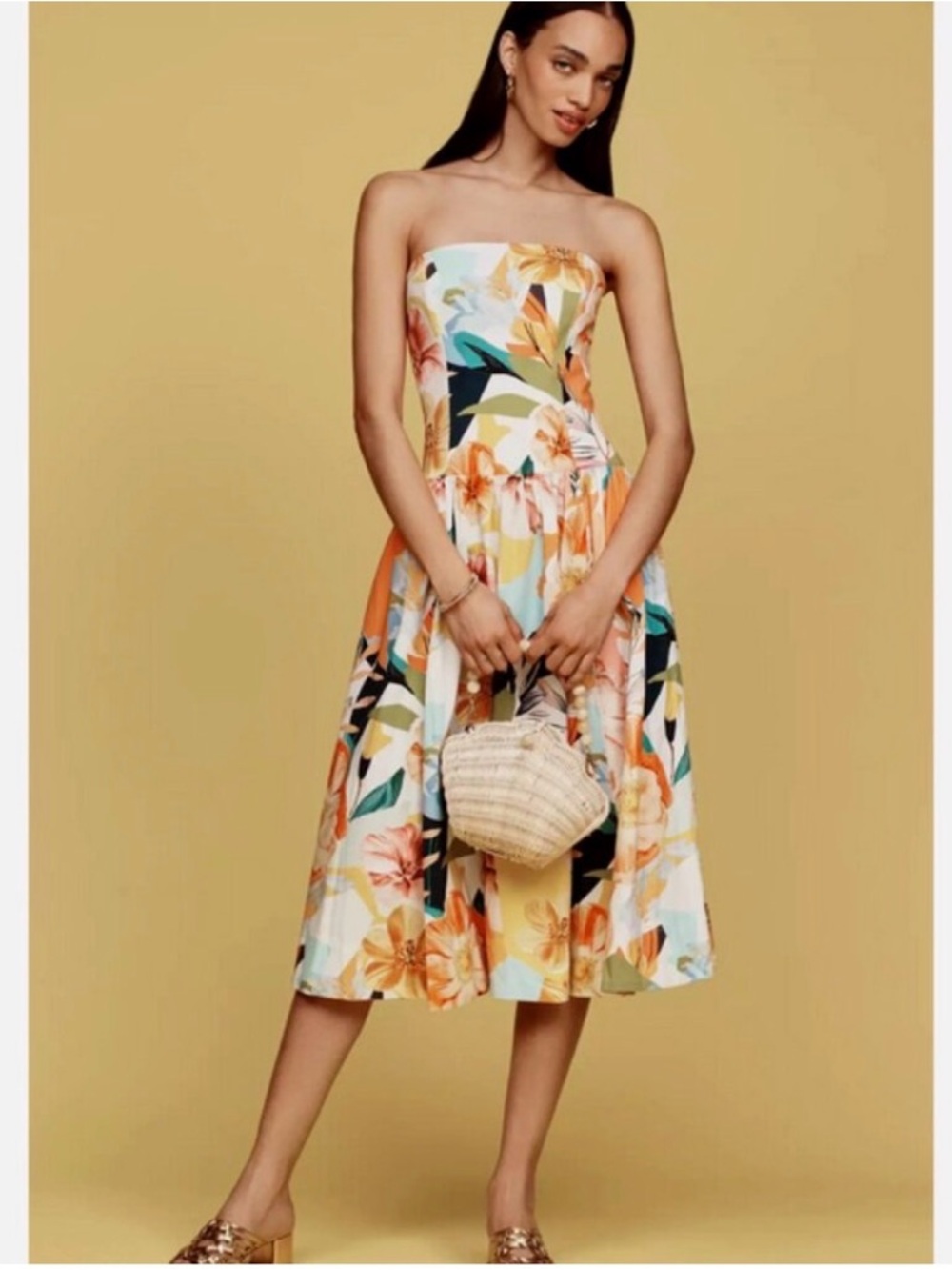NWT ANTHROPOLOGIE Drop Waist Floral Adjustable Strap Dress Size M